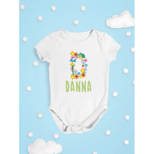 Custom Name And Floral Initial. Bodysuit -Custom Designs