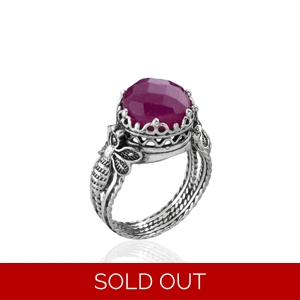 Bee Detailed Ruby Corundum Gemstone Filigree Art Women Silver Cocktail Ring