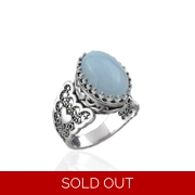 Blue Lace Agate Gemstone Double Heart Detailed Filigree Art 925 Sterling Silver Women Statement Ring