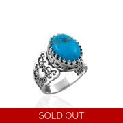 Turquoise Gemstone Double Heart Detailed Filigree Art 925 Sterling Silver Women Statement Ring