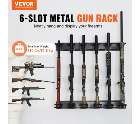 VEVOR Gun Rack, Indoor Gun Rack Wall Mount, 6-Slot Vertical Rifle Shotgun Gun Rack, 180 lb Heavy Dut