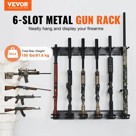 VEVOR Gun Rack, Indoor Gun Rack Wall Mount, 6-Slot Vertical Rifle Shotgun Gun Rack, 180 lb Heavy Dut
