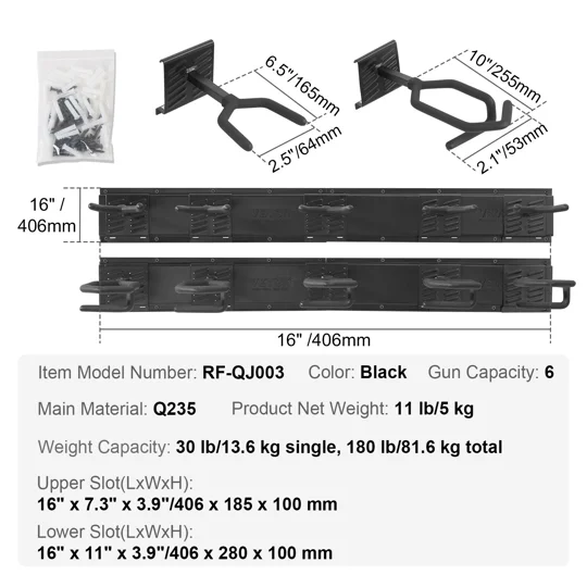VEVOR Gun Rack, Indoor Gun Rack Wall Mount, 6-Slot Vertical Rifle Shotgun Gun Rack, 180 lb Heavy Dut