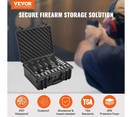 VEVOR Hard Pistol Cases with Pre-cut PU Foam, Waterproof & Dustproof Hard Gun Case for 1 Pistol, 18.