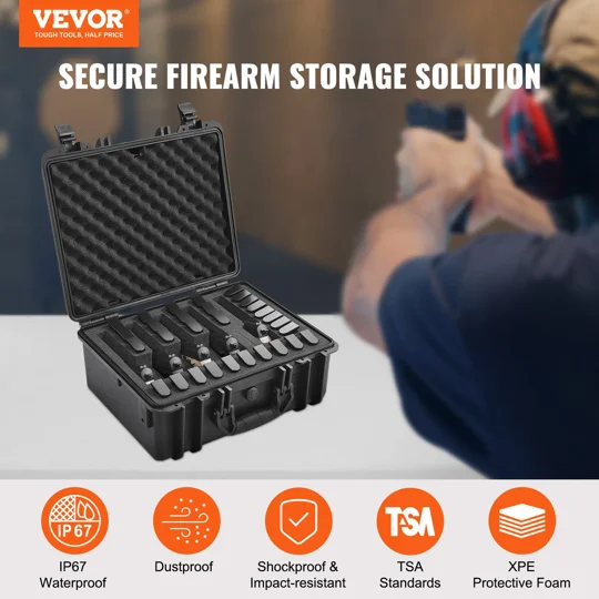 VEVOR Hard Pistol Cases with Pre-cut PU Foam, Waterproof & Dustproof Hard Gun Case for 1 Pistol, 18.