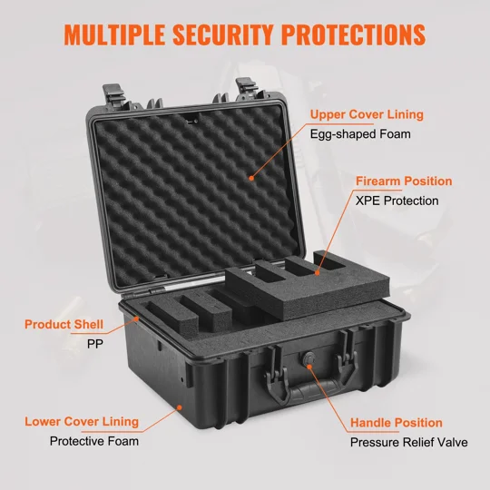 VEVOR Hard Pistol Cases with Pre-cut PU Foam, Waterproof & Dustproof Hard Gun Case for 1 Pistol, 18.