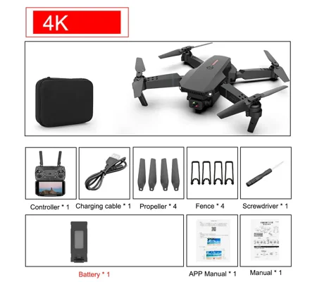 E88 Pro Foldable Quadcopter Drone - WIFI FPV, HD 4K Camera, Altitude Hold
