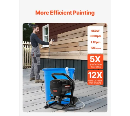 VEVOR Stand Airless Paint Sprayer, 650W High Efficiency Airless Sprayer, 3000PSI Electric Paint Spra