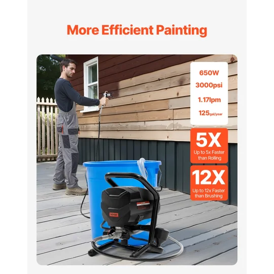 VEVOR Stand Airless Paint Sprayer, 650W High Efficiency Airless Sprayer, 3000PSI Electric Paint Spra