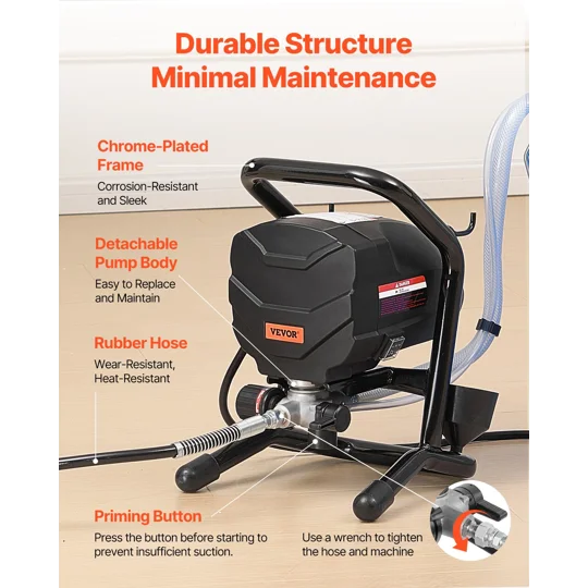 VEVOR Stand Airless Paint Sprayer, 650W High Efficiency Airless Sprayer, 3000PSI Electric Paint Spra
