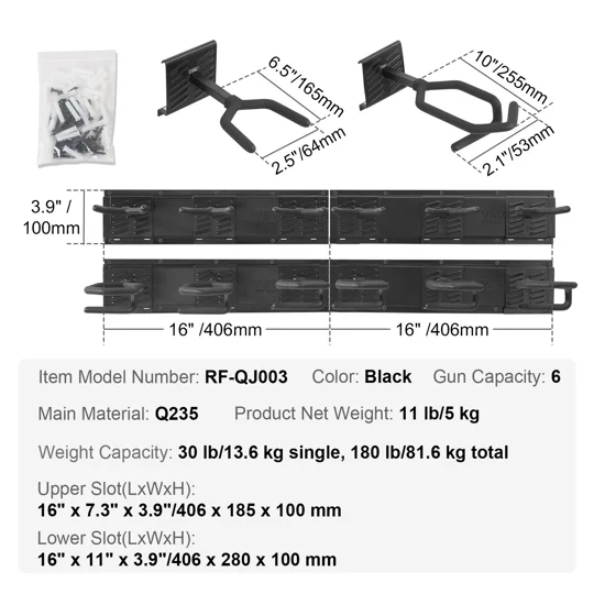 VEVOR Gun Rack, Indoor Gun Rack Wall Mount, 6-Slot Vertical Rifle Shotgun Gun Rack, 180 lb Heavy Dut