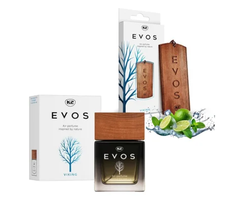 K2 EVOS VIKING Fresh Citrus & Musk Car Air Freshener Set - Wooden Hanger & Perfume