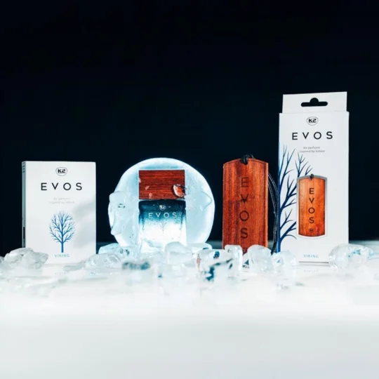 K2 EVOS VIKING Fresh Citrus & Musk Car Air Freshener Set - Wooden Hanger & Perfume