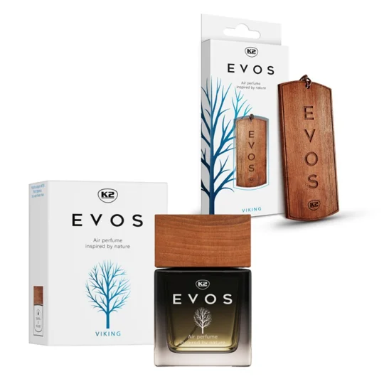 K2 EVOS VIKING Fresh Citrus & Musk Car Air Freshener Set - Wooden Hanger & Perfume