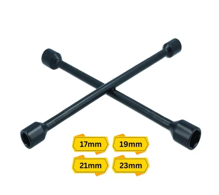 4-Way Wheel Brace - 17, 19, 21, 23mm Socket Sizes for Most Vehicles