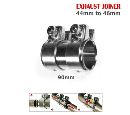 Heavy Duty Adjustable Car Exhaust Pipe Connector Joiner Clamp - 44mm to 46mm, 90mm