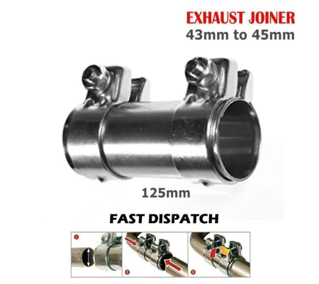 Heavy Duty Adjustable Car Exhaust Pipe Connector Joiner Clamp - 43mm to 45mm, 125mm