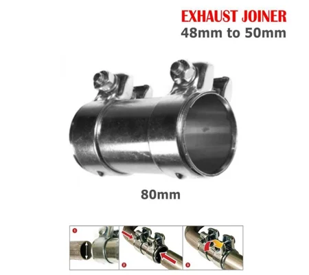 Heavy Duty Adjustable Car Exhaust Pipe Connector Joiner Clamp - 48mm to 50mm, 80mm