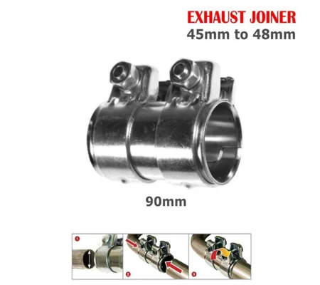 Heavy Duty Adjustable Car Exhaust Pipe Connector Joiner Clamp - 45mm to 48mm, 90mm
