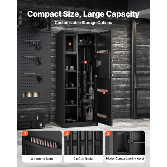 VEVOR 4 Gun Safe, Long Gun Cabinet for Rifles and Pistols, Quick Access Rifle Safe with 3 Ammo Slots
