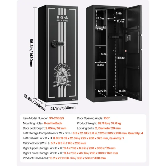 VEVOR 4 Gun Safe, Long Gun Cabinet for Rifles and Pistols, Quick Access Rifle Safe with 3 Ammo Slots