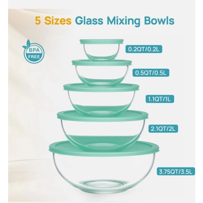 Vtopmart Glass mixing Bowls with Green Lids