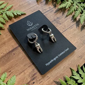 Tooth Charm Hoop Earrings Silver – Stainless Steel Gothic Alt Grunge Jewellery