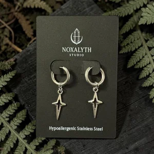 Star Spike Hoop Earrings Silver Tone – Stainless Steel Gothic Alt Grunge Jewell