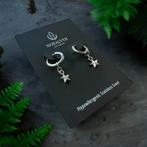 Tiny Star Hoop Earrings Silver Tone – Stainless Steel Minimal Gothic Alt Jewellery