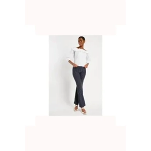 Pinstriped Straight Leg Trousers Navy | UK 8-10