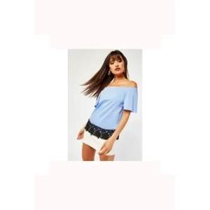 Crochet Contrasted Hem Blouse Blue/Black UK 8-10