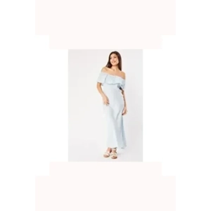 Off Shoulder Ruffle Dress Light Blue | UK 10