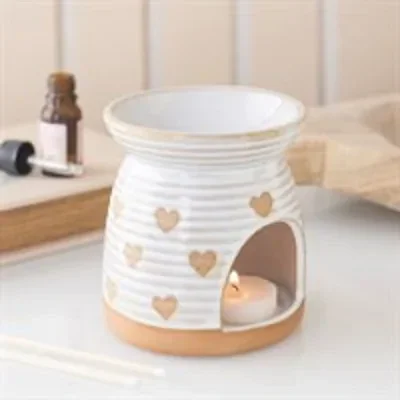 Beige Heart Print Oil Burner