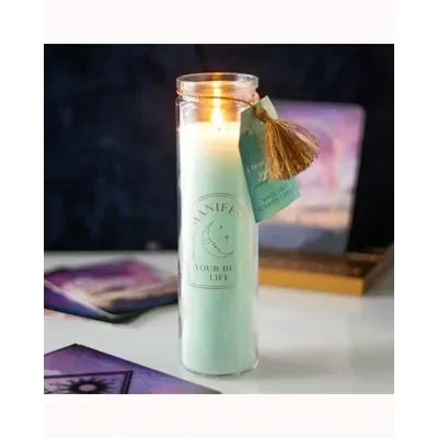 White Sage Tube Candle with Clear Quartz Crystals