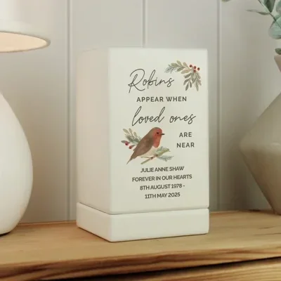 Personalised Robins Appear Small Wooden Urn