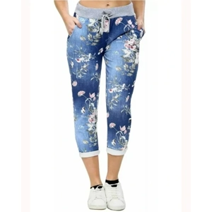 Dark Wash 3/4 Floral Capri Trouser