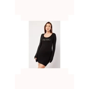 Encrusted Bodycon Jumper Dress Black UK 6-8