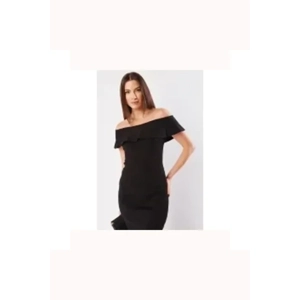 Off Shoulder Frill Hem Lurex Top Black UK 6-8