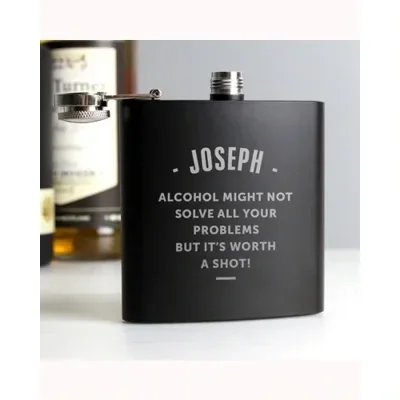 Personalised Any Message Black Hip Flask