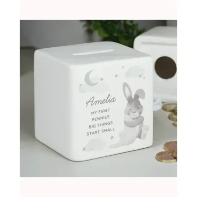 Personalised Baby Bunny Ceramic Square Money Box