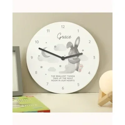 Personalised Baby Bunny White Wooden Clock