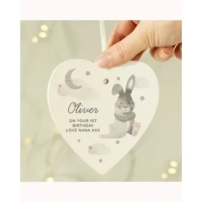 Personalised Baby Bunny Wooden Heart Decoration