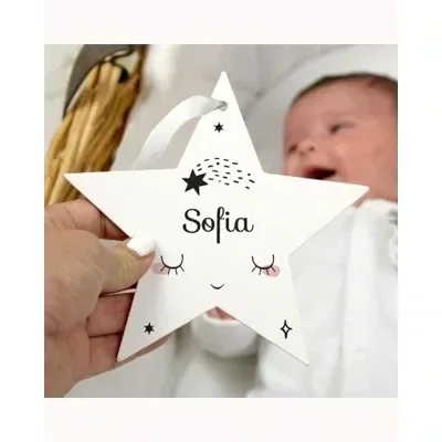 Personalised Baby Moon Wooden Star Decoration