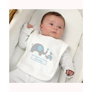 Personalised Blue Elephant 0-3 Months Baby Bib