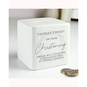 Personalised Christening Ceramic Square Money Box