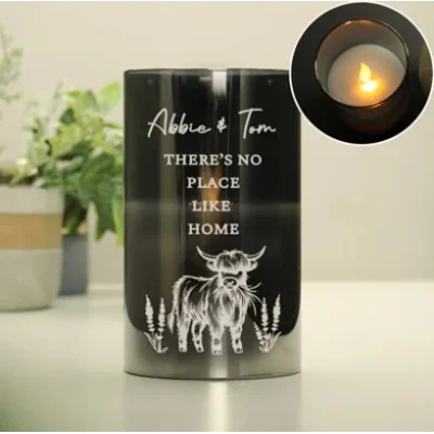 Personalised Highland Cow Glass LED Candle