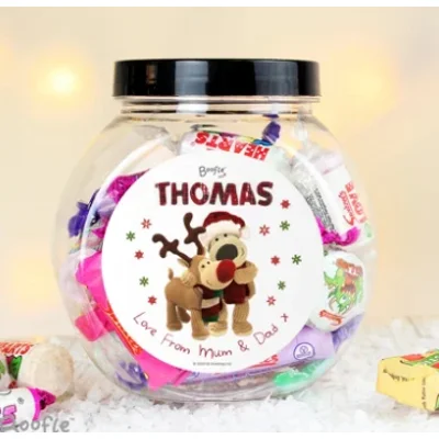 Personalised Boofle Christmas Reindeer Sweet Jar