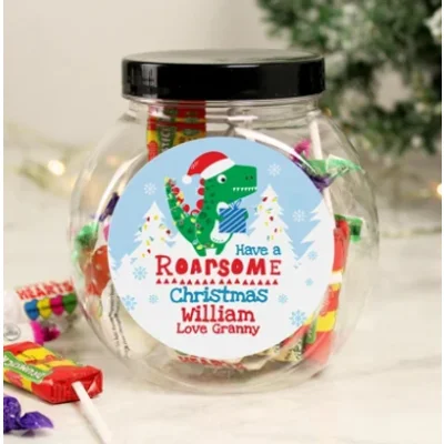 Personalised Dinosaur 'Have a Roarsome Christmas' Sweet Jar