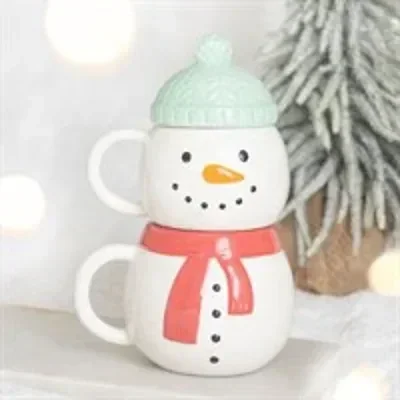 Set of 2 Winter Snowman Stacking Mugs
