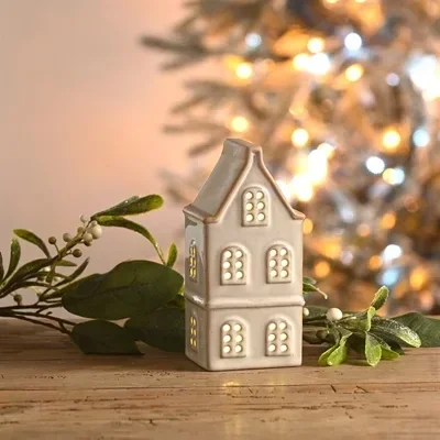 Tall White Porcelain House Light-Up Decoration